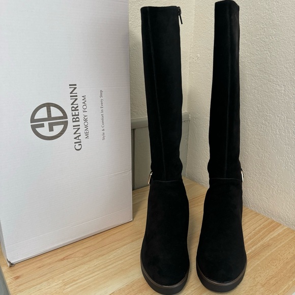 Giani Bernini Black Leather Suede Memory Foam Tall Boots - Picture 2 of 6